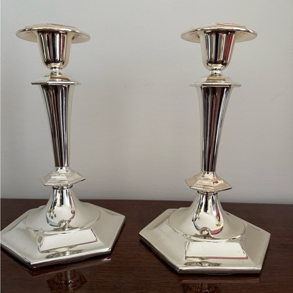 Classic Pair of Silver-Tone Candlestick Holders